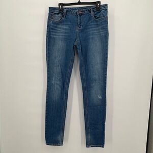 Quiksilver QSD Womens Skinny Jeans Blue Distressed Mid Rise Size 11/30 Y2K Surf